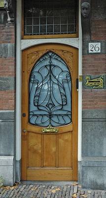 Деревянная дверь с ковкой в стиле модерн