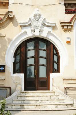 Вариант загородного дома в модерна стиле с красивой дверью