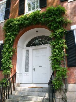 Вариант фасада в английском стиле с красивой дверью