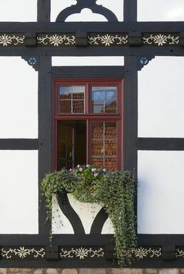 Фасад частного дома пестрого цвета в фахверка стиле