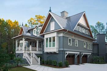 Дизайн дома голубого цвета в викторианском стиле