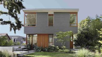 Дизайн фасада металлического дома серого цвета