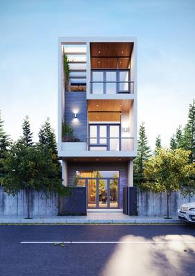 Пример красивого фасада серого цвета с красивым балконом