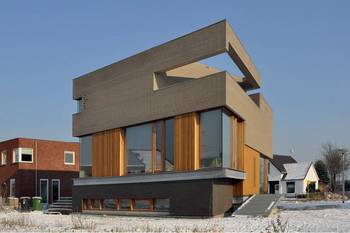 Дизайн фасада планкенного дома пестрого цвета