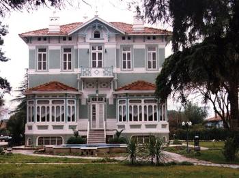 Оформление фасада дома бирюзового цвета в авторского стиле