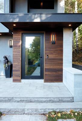 Дизайн дома коричневого цвета с красивой дверью