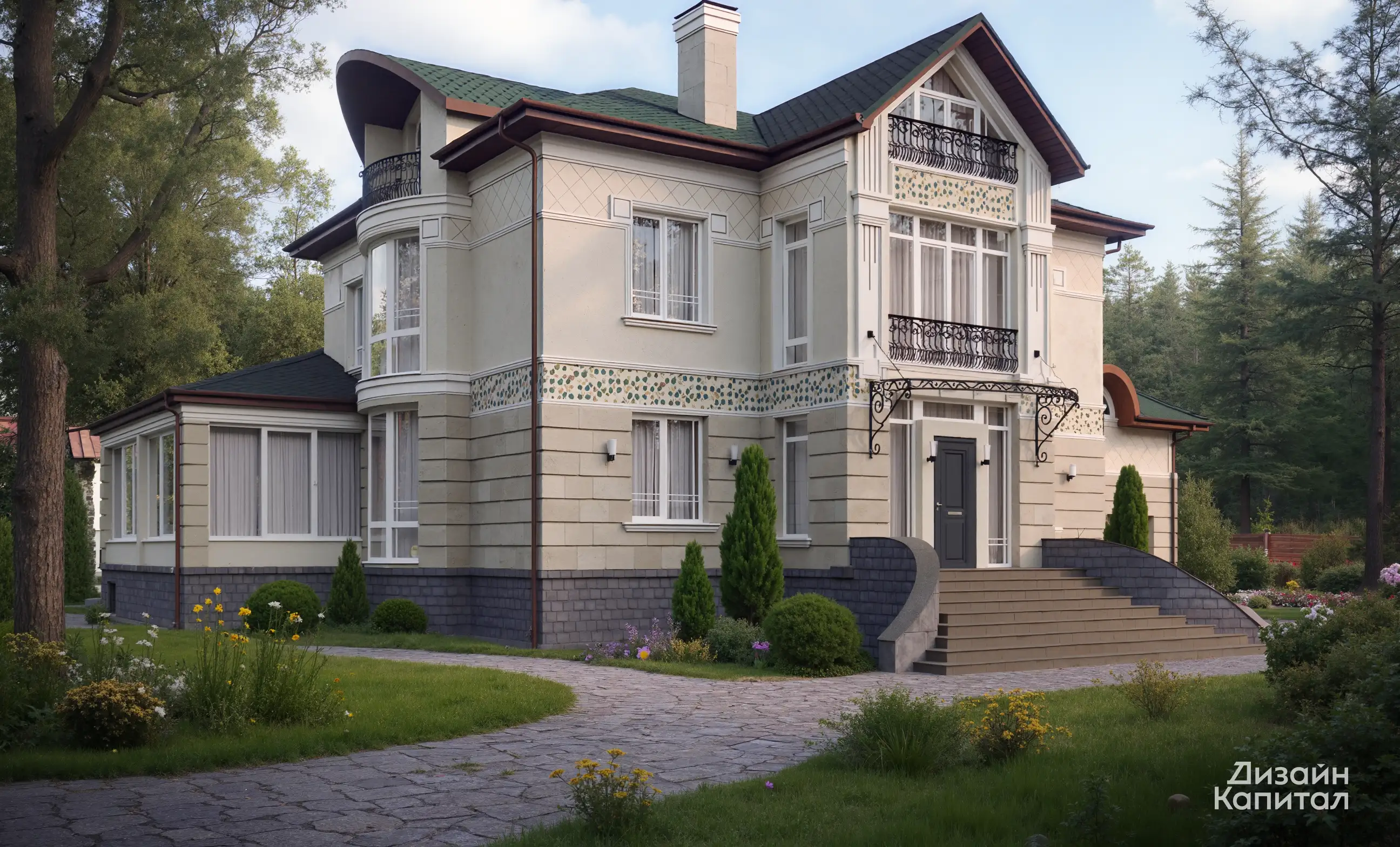 Фасад загородного дома в стиле ардеко