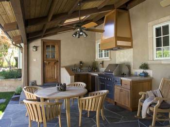Дизайн кухни в доме в современном стиле.