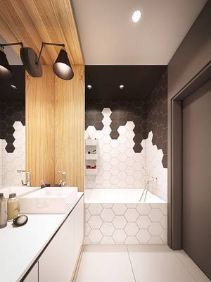 Вариант ванной комнаты в коттедже в скандинавском стиле.