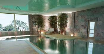 Красивый дизайн бассейна в доме в современном стиле.