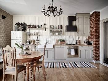 Дизайн кухни в коттедже в скандинавском стиле.