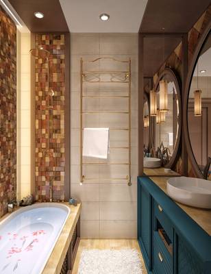 Пример ванной комнаты в доме в стиле фьюжн.