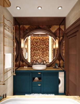 Красивый интерьер ванной комнаты в стиле ардеко.