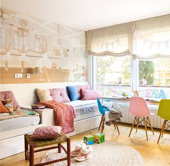 Интерьер детской комнаты в коттедже в скандинавском стиле.