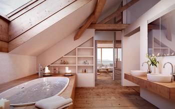 Пример ванной комнаты в доме в скандинавском стиле.