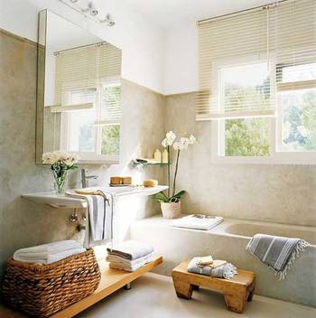 Дизайн интерьера ванной комнаты в загородном доме  в восточном стиле.