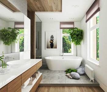 Красивый дизайн ванной комнаты в доме в восточном стиле.